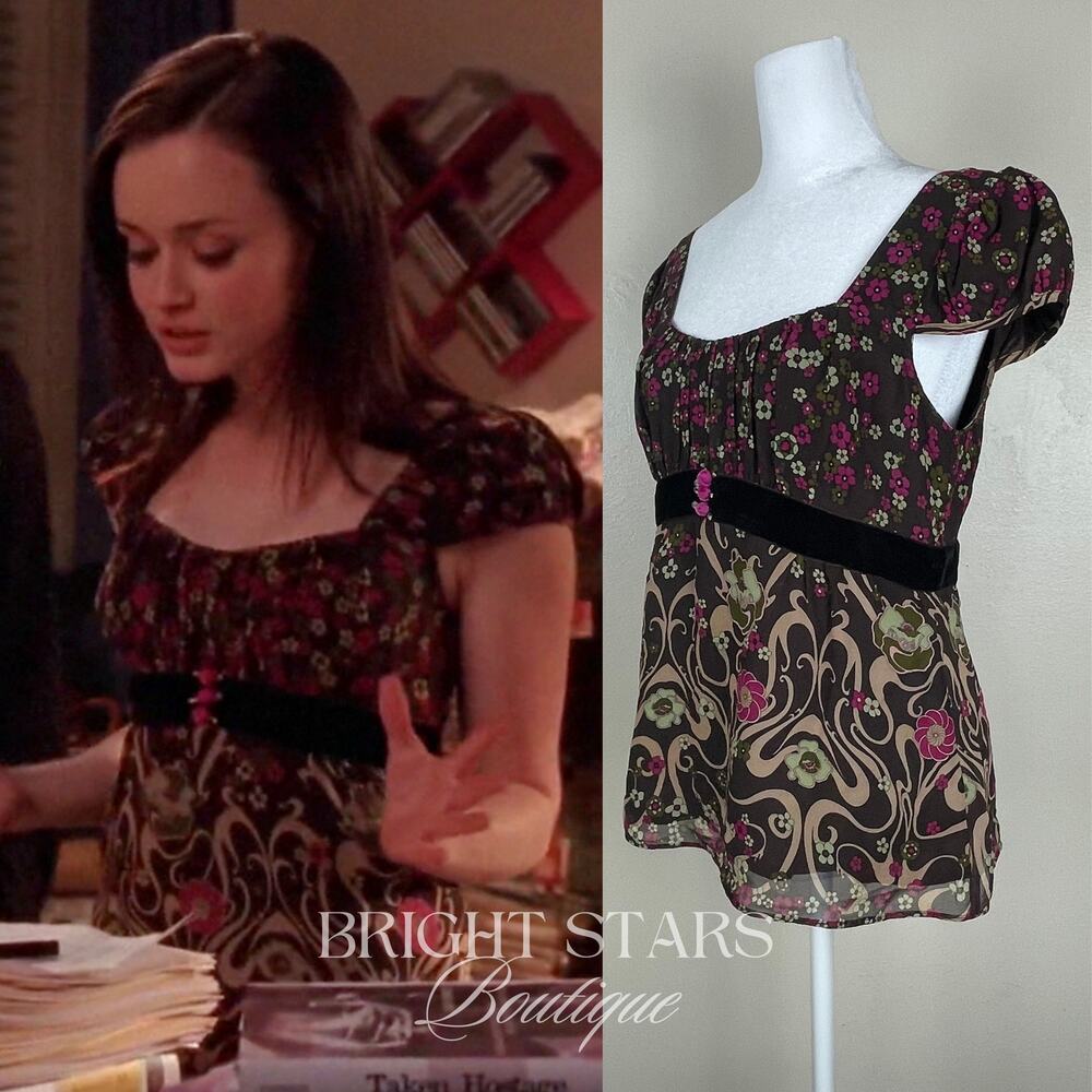 Rare Vintage Silk Floral Top ASO Rory Gilmore Girls Brown Pink Blouse Cap Sleeve - Picture 2 of 11